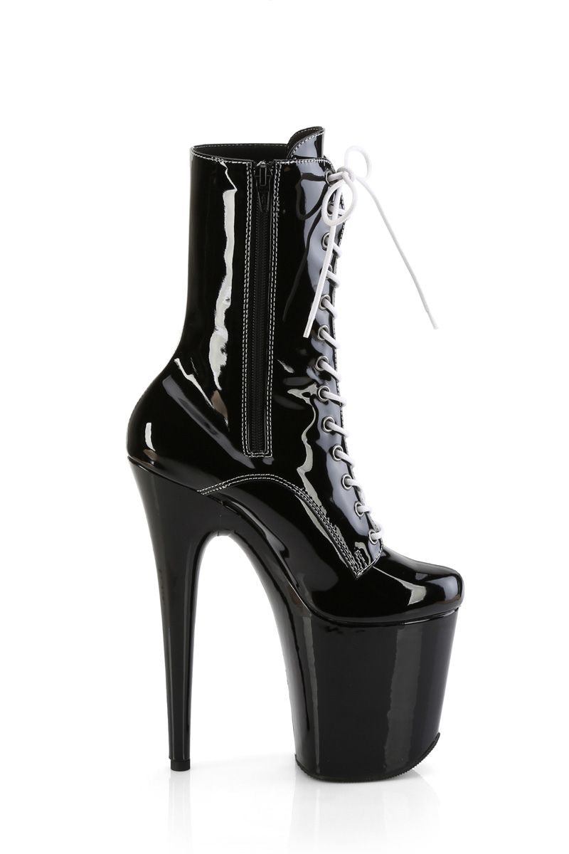 Pleaser USA Flamingo-1040TT 8inch Pleaser Boots - Patent Black/White-Pleaser USA-Pole Junkie