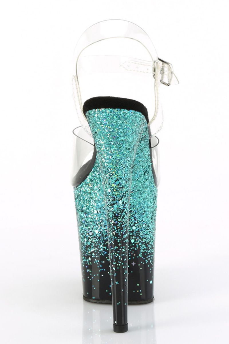 Pleaser USA Flamingo-808SS 8inch Pleasers - Black/Turquoise Glitter-Pleaser USA-Pole Junkie