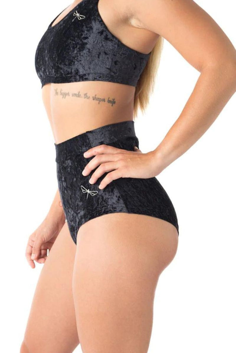 Dragonfly Lola High-Waisted Shorts - Velvet Black-Dragonfly-Pole Junkie