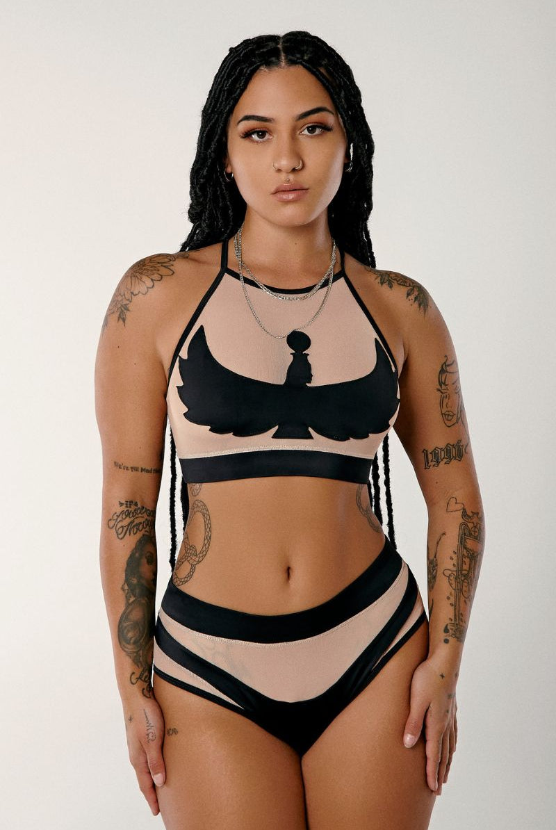 CXIX I S I S High Waisted Bottoms - Black with Sand Mesh-Creatures of XIX-Pole Junkie