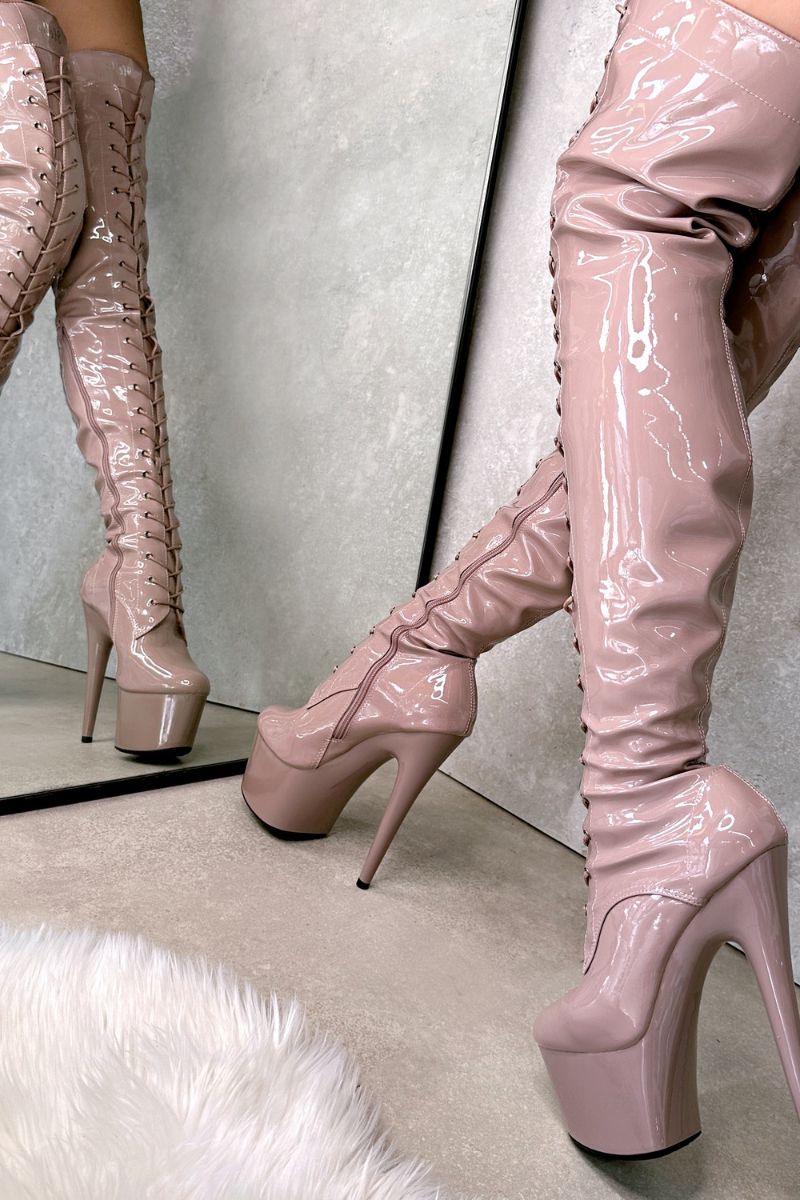 Hella Heels LipKit Thigh High Front Lace 7inch Boots - Boujee-Hella Heels-Pole Junkie