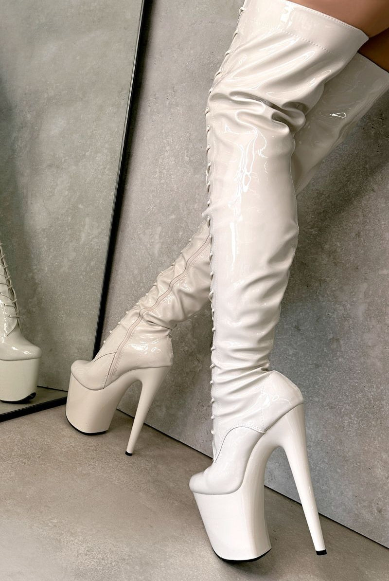 Hella Heels LipKit Thigh High Front Lace 8inch Boots - No Angel-Hella Heels-Pole Junkie