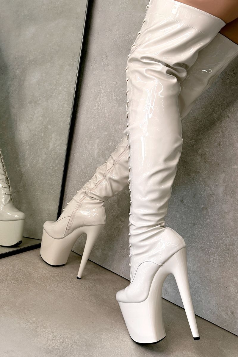 Hella Heels LipKit Thigh High Front Lace 8inch Boots - No Angel-Hella Heels-Pole Junkie