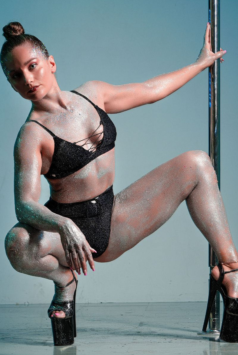 RAD Nib Leopard Top - Black Glitter-RAD-Pole Junkie