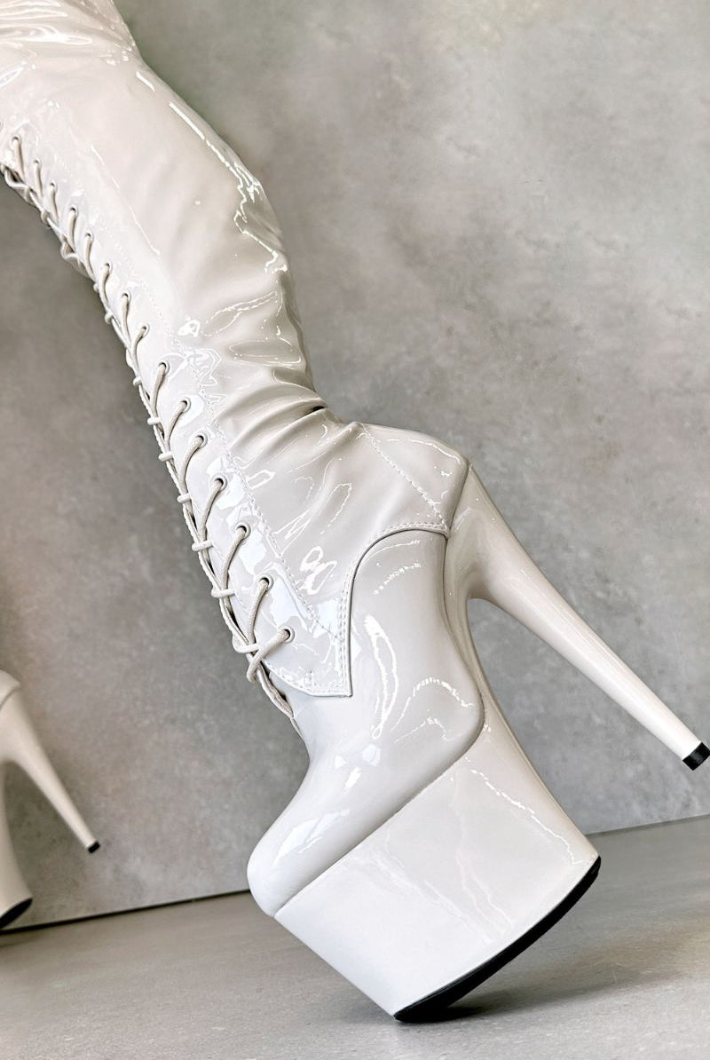 Hella Heels LipKit Thigh High Front Lace 7inch Boots - No Angel-Hella Heels-Pole Junkie