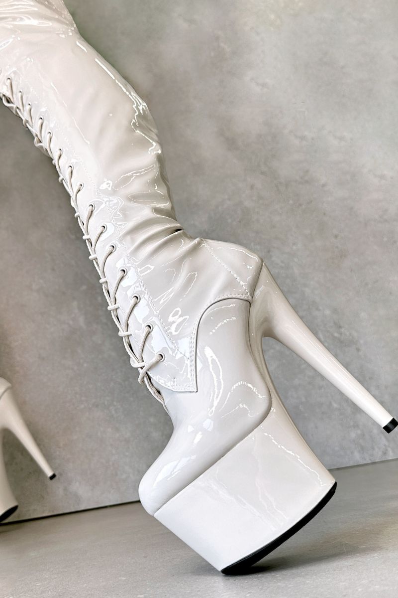 Hella Heels LipKit Thigh High Front Lace 7inch Boots - No Angel-Hella Heels-Pole Junkie