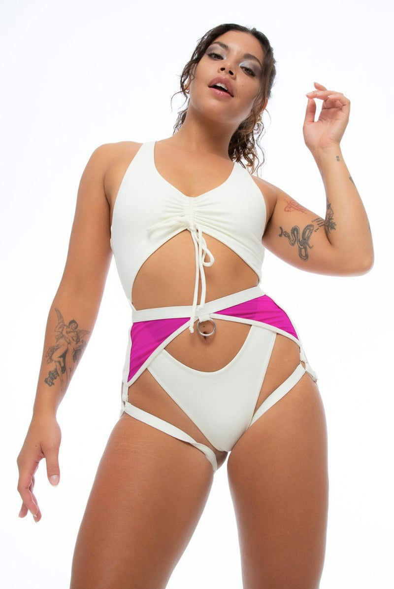 Nona Perkasa Hotline Garter Belt - Ivory/Pink-Nona Perkasa-Pole Junkie