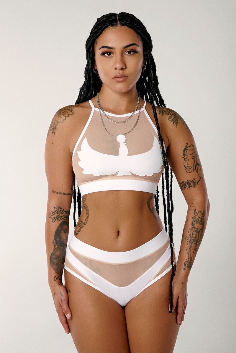 CXIX I S I S High Waisted Bottoms - White with Sand Mesh-Creatures of XIX-Pole Junkie