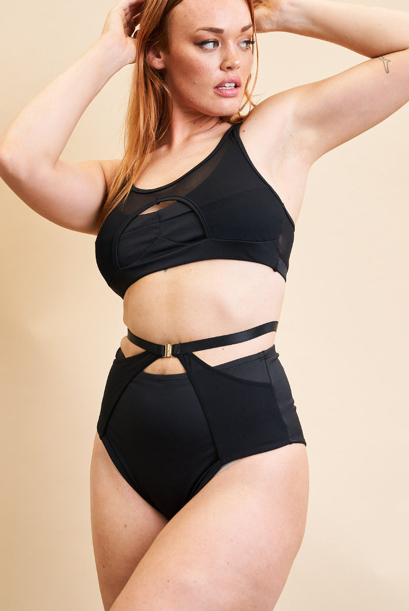 Lunalae Loretta Cut Out High Waisted Bottoms - Recycled Black-Lunalae-Pole Junkie