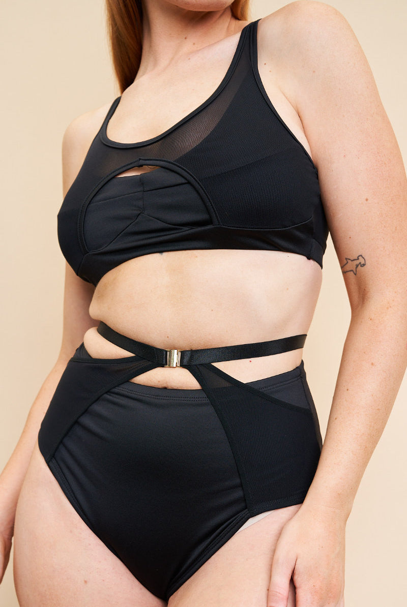 Lunalae Loretta Cut Out High Waisted Bottoms - Recycled Black-Lunalae-Pole Junkie