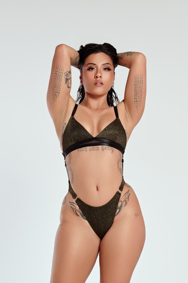 CXIX Aphrodite Sparkle Bodysuit - Black/Gold Sparkle-Creatures of XIX-Pole Junkie