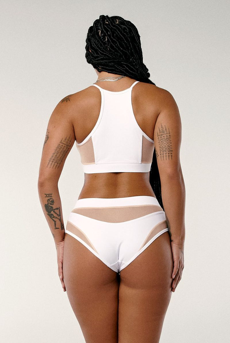 CXIX I S I S High Waisted Bottoms - White with Sand Mesh-Creatures of XIX-Pole Junkie