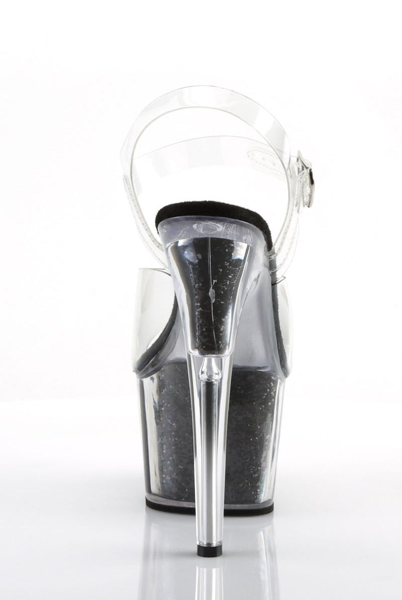 Pleaser USA Adore-708G Glitter Filled 7inch Pleasers - Black-Pleaser USA-Pole Junkie