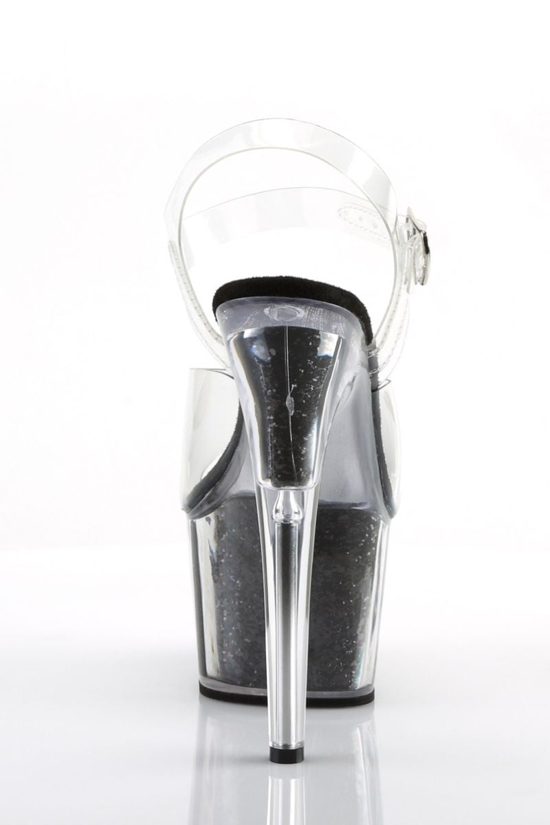 Pleaser USA Adore-708G Glitter Filled 7inch Pleasers - Black-Pleaser USA-Pole Junkie