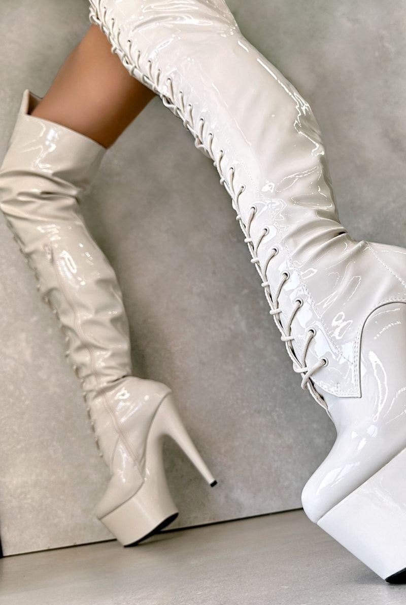 Hella Heels LipKit Thigh High Front Lace 7inch Boots - No Angel-Hella Heels-Pole Junkie