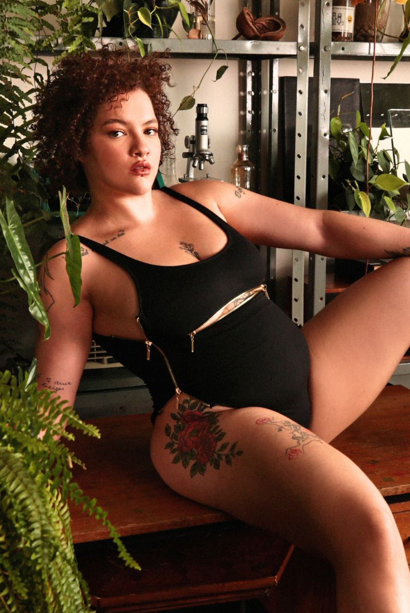 Rolling Zipper Bodysuit - Black-Rolling-Pole Junkie