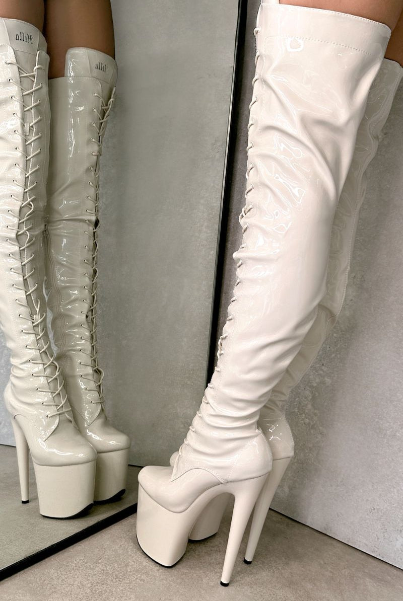 Hella Heels LipKit Thigh High Front Lace 8inch Boots - No Angel-Hella Heels-Pole Junkie