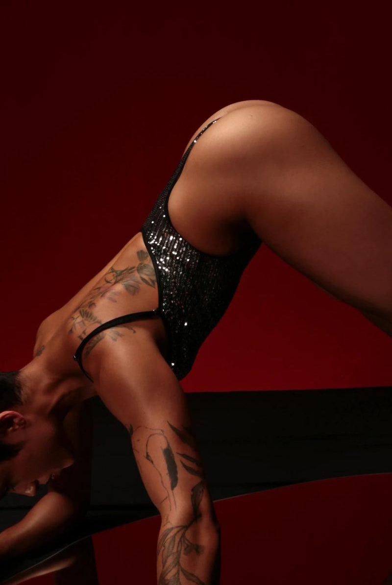 Rolling Eva Bodysuit - Silver Sequin-Rolling-Pole Junkie