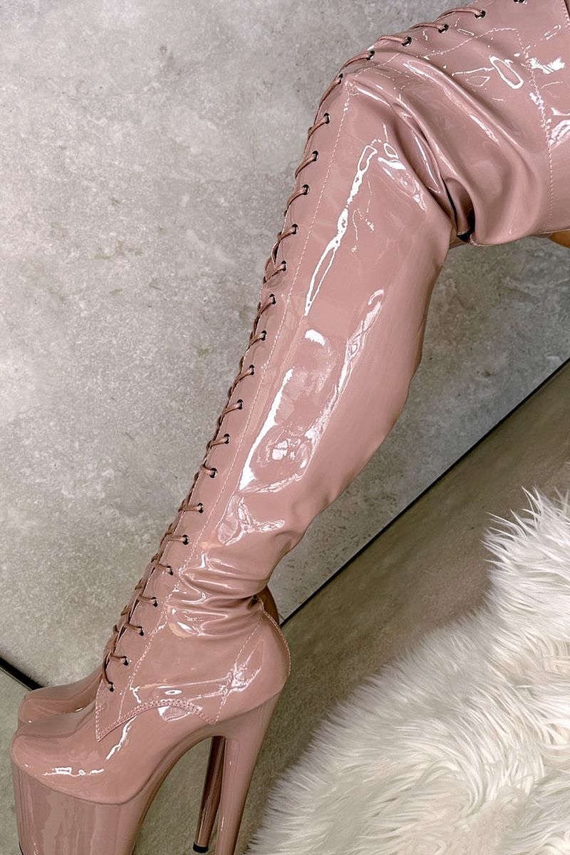Hella Heels LipKit Thigh High Front Lace 8inch Boots - Boujee-Hella Heels-Pole Junkie