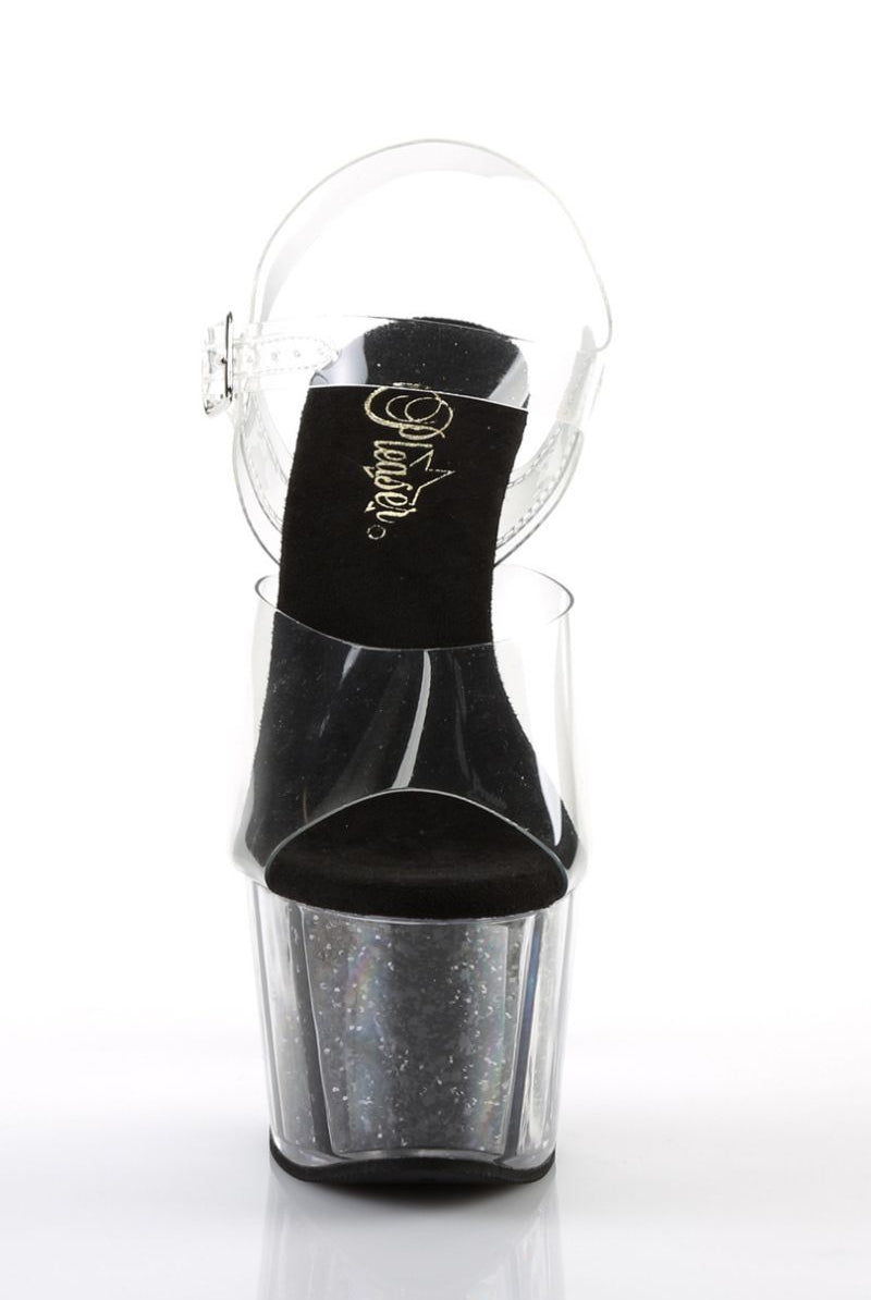 Pleaser USA Adore-708G Glitter Filled 7inch Pleasers - Black-Pleaser USA-Pole Junkie