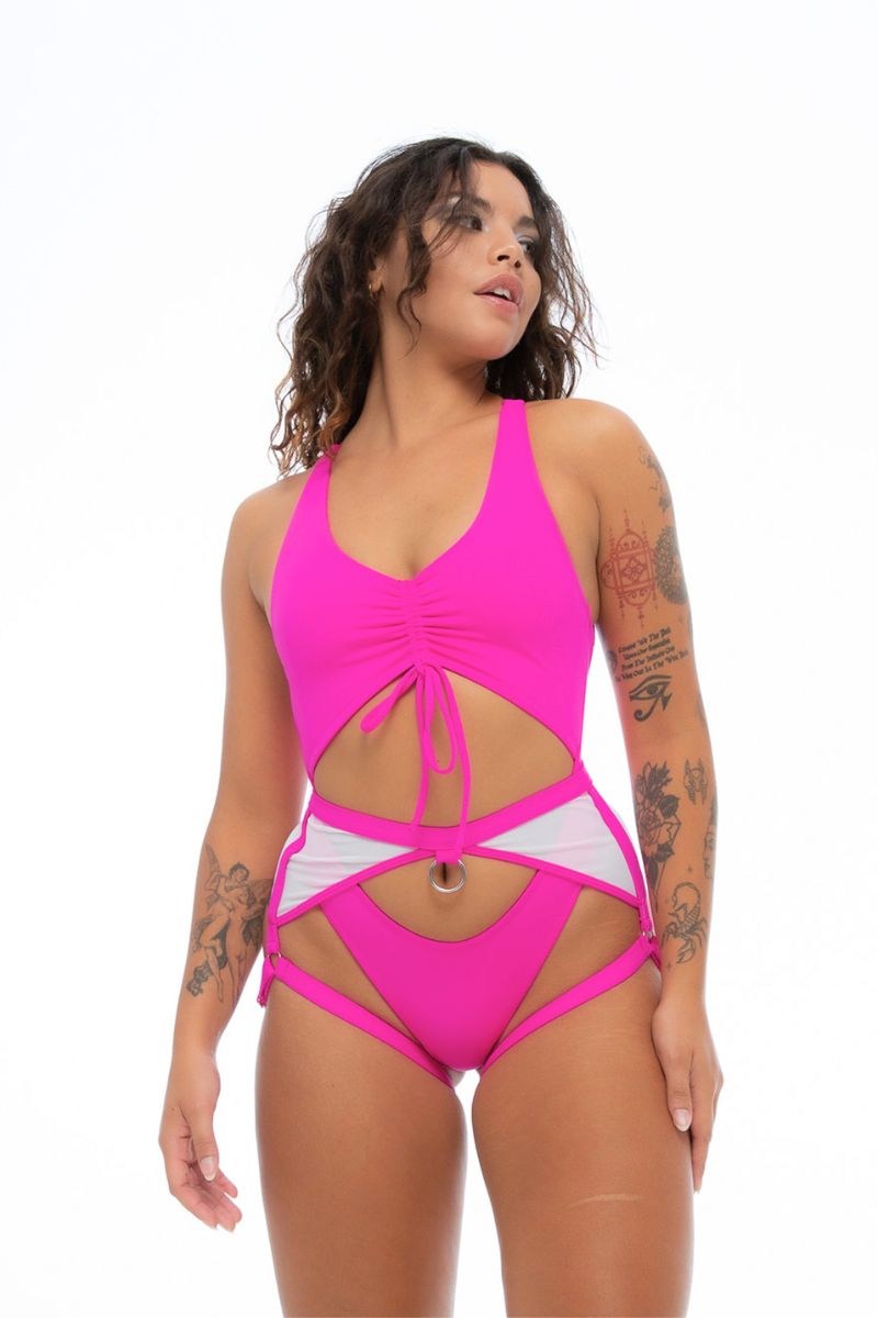 Nona Perkasa Hotline Garter Belt - Hot Pink/White-Nona Perkasa-Pole Junkie