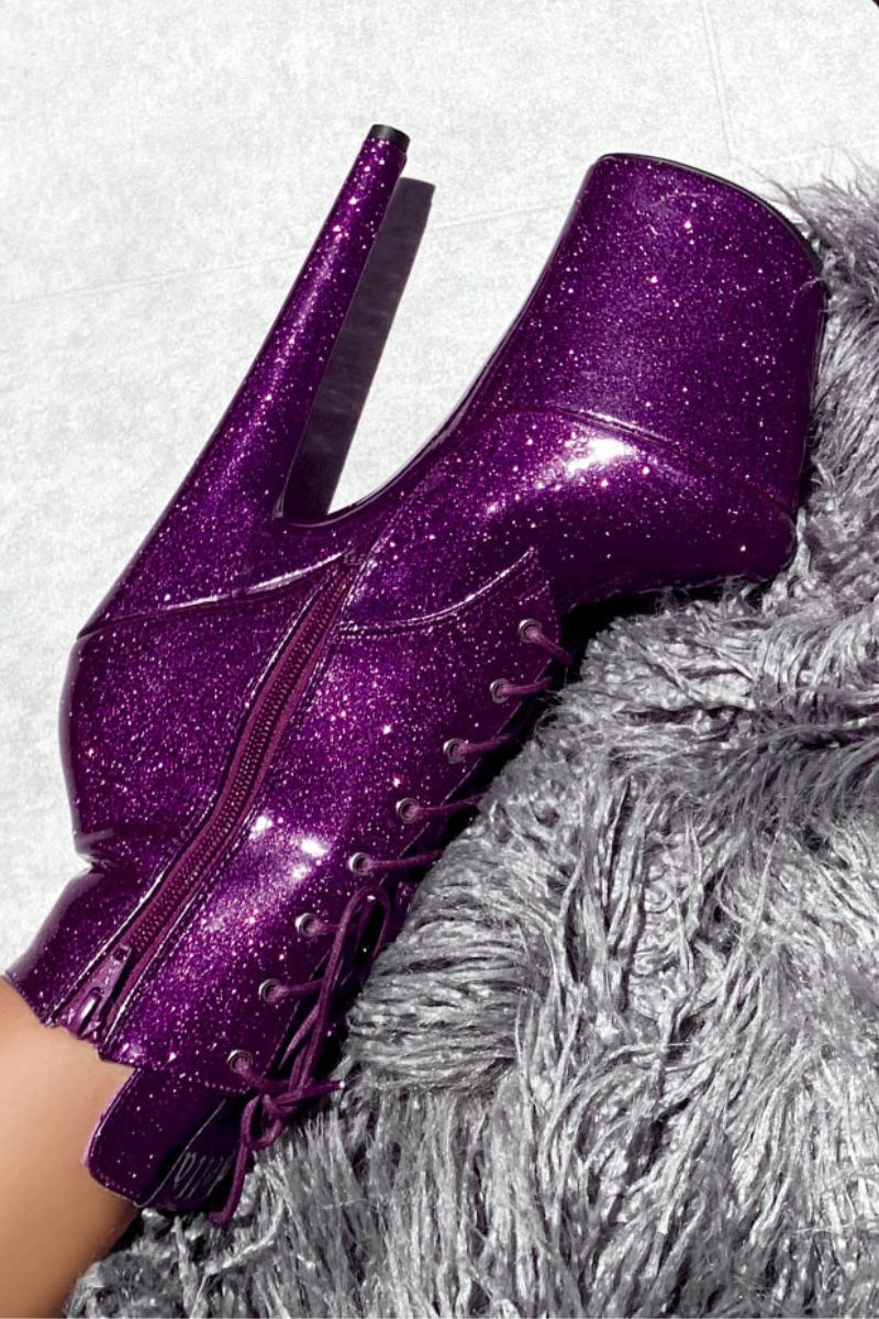 Hella Heels The Glitterati 8inch Boots - Purple Rain