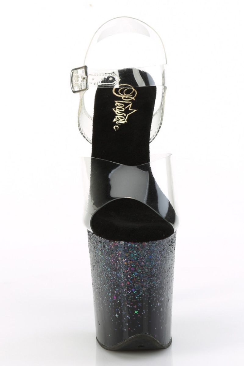 Pleaser USA Flamingo-808SS 8inch Pleasers - Black Glitter-Pleaser USA-Pole Junkie