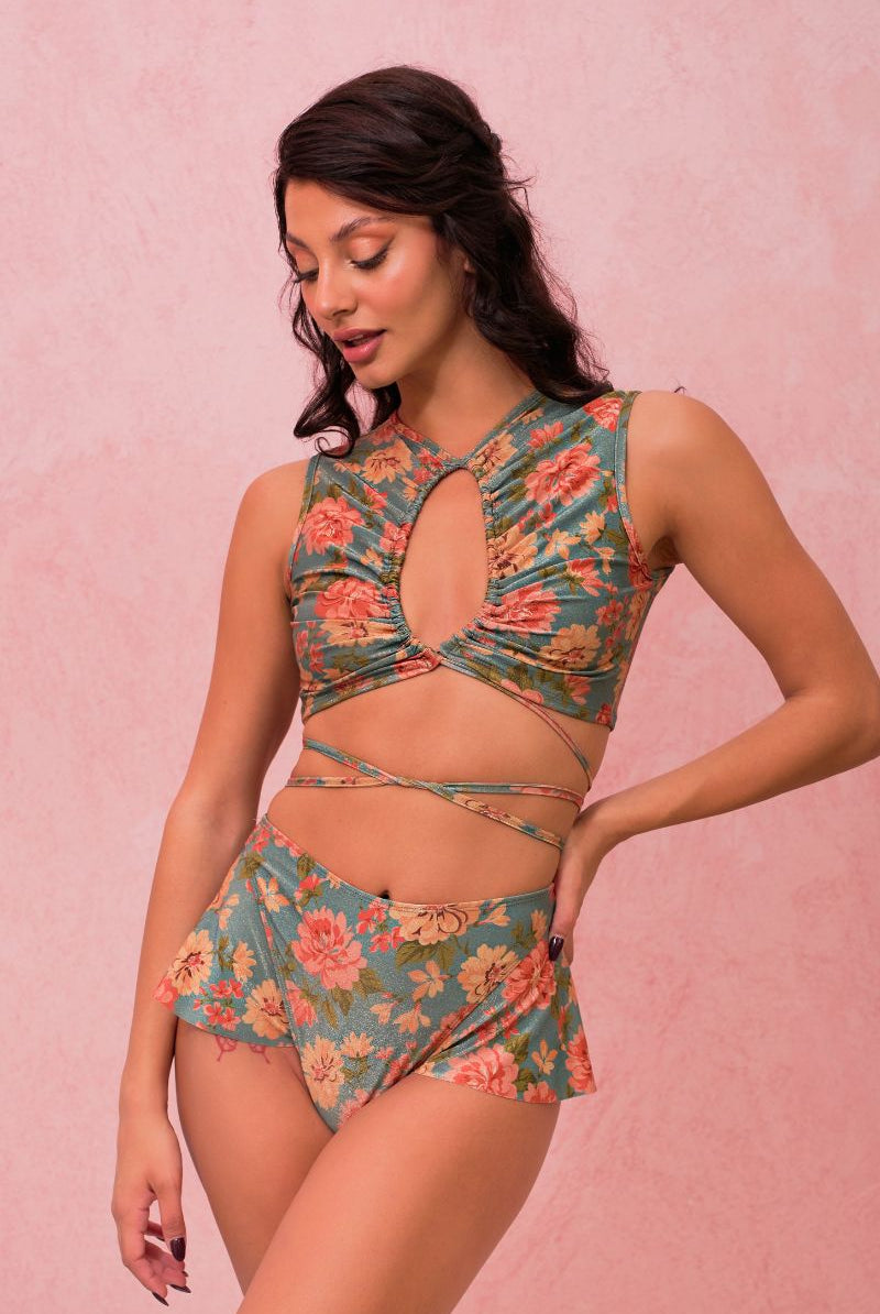 RAD Paradiso Rinascita Bottoms - Floral Teal-RAD-Pole Junkie