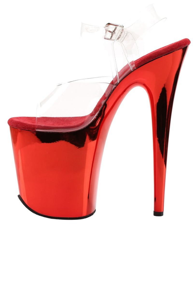 Pleaser USA Flamingo-808 Chrome 8inch Pleasers - Red-Pleaser USA-Pole Junkie