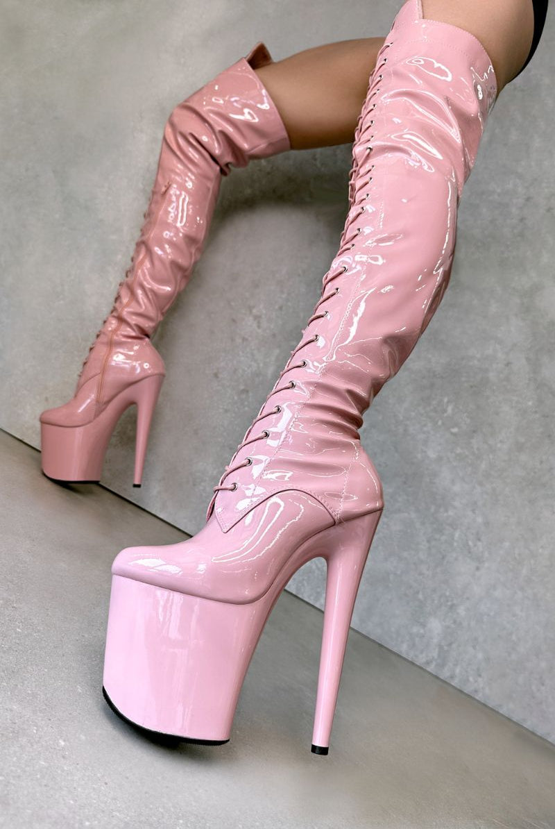 Hella Heels LipKit Thigh High Front Lace 8inch Boots - Candy Shop-Hella Heels-Pole Junkie