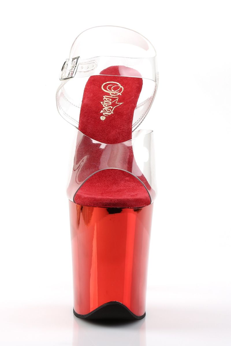 Pleaser USA Flamingo-808 Chrome 8inch Pleasers - Red-Pleaser USA-Pole Junkie