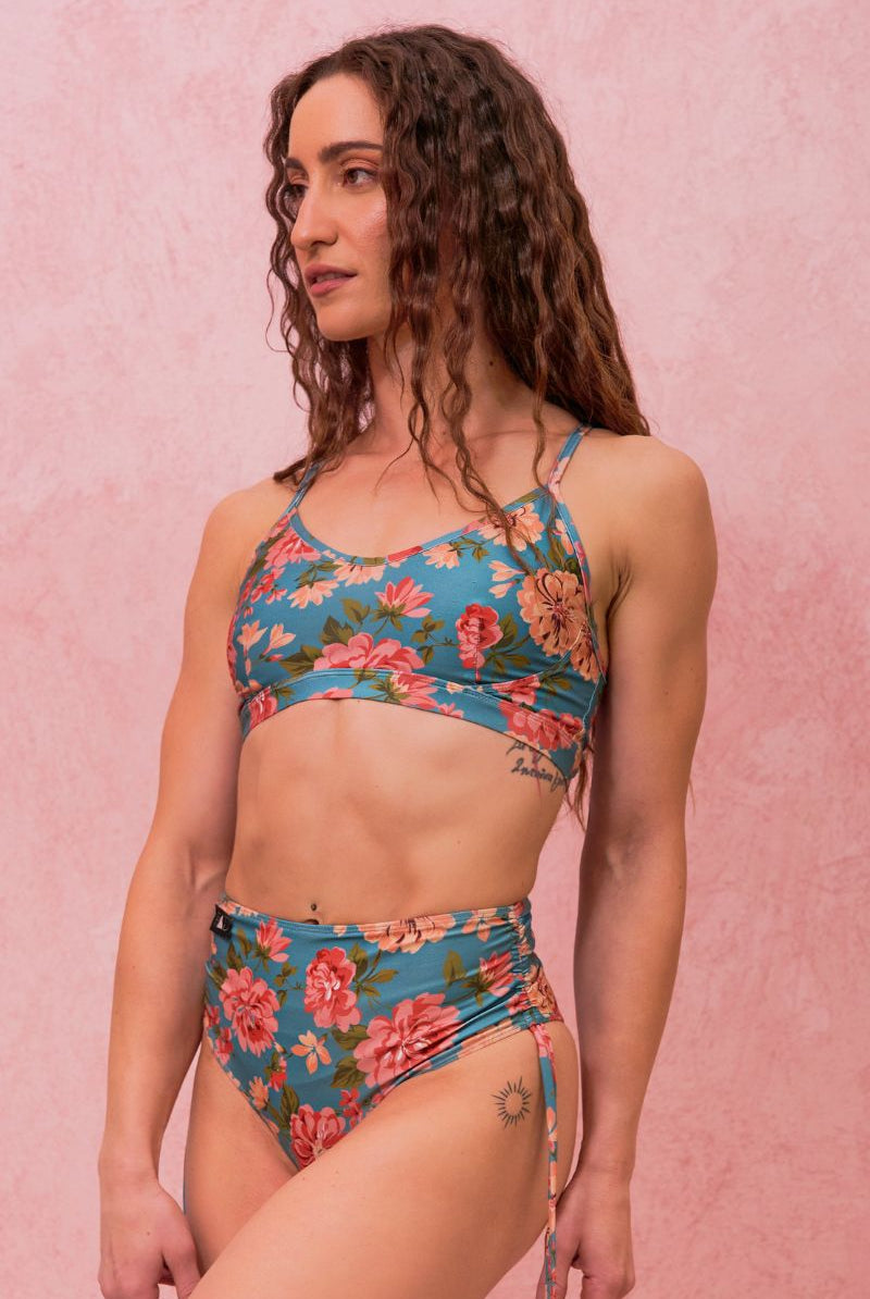 RAD Paradiso Divina Bottoms - Teal Floral-RAD-Pole Junkie