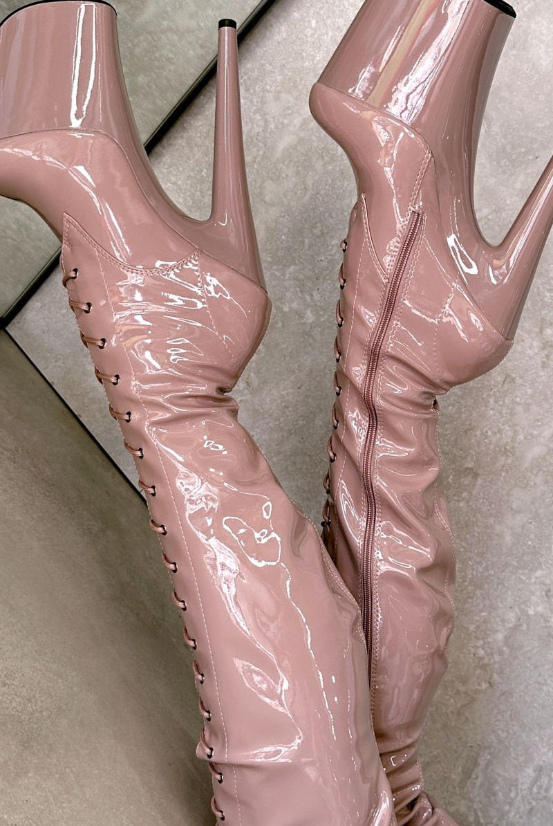 Hella Heels LipKit Thigh High Front Lace 8inch Boots - Boujee-Hella Heels-Pole Junkie