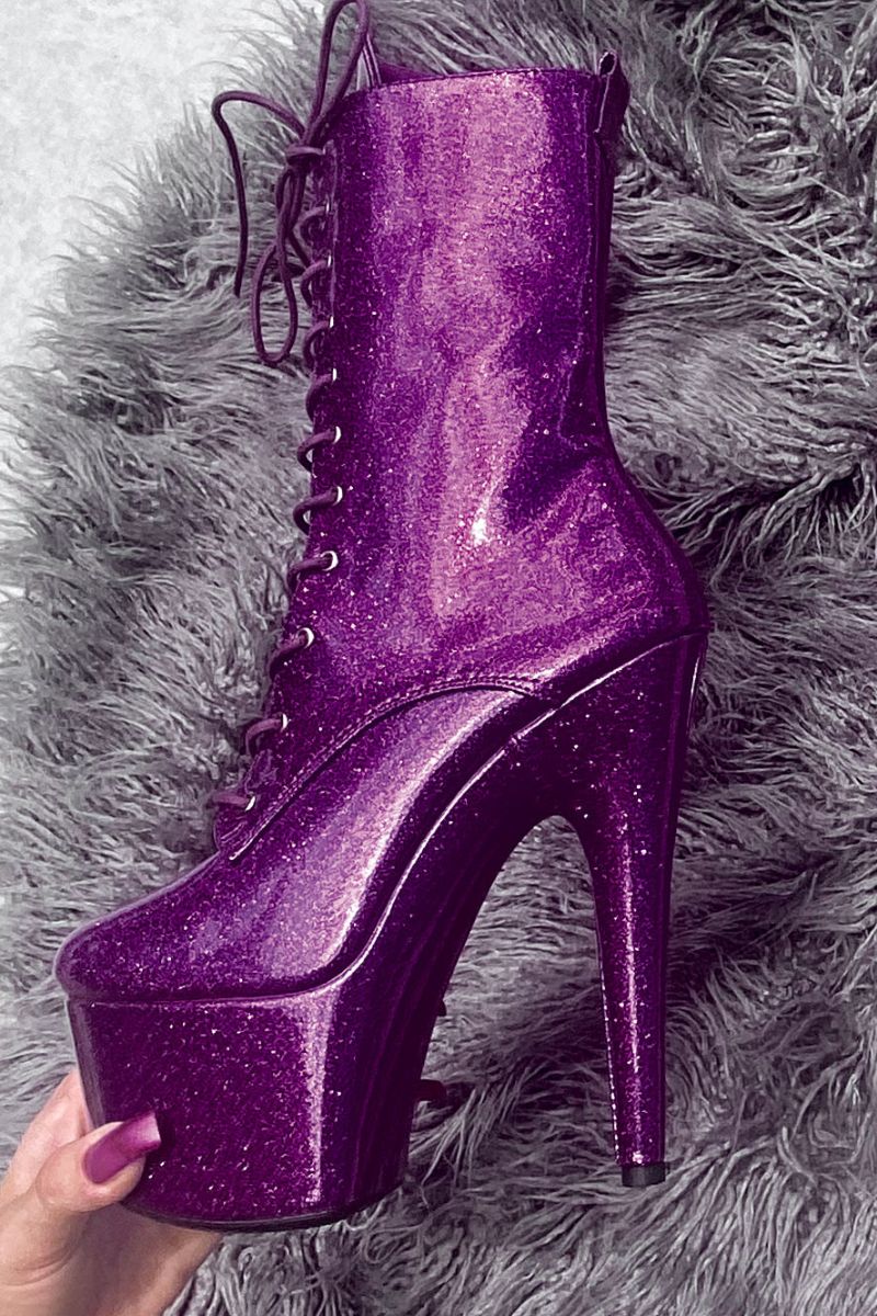 Hella Heels The Glitterati 7inch Boots - Purple Rain