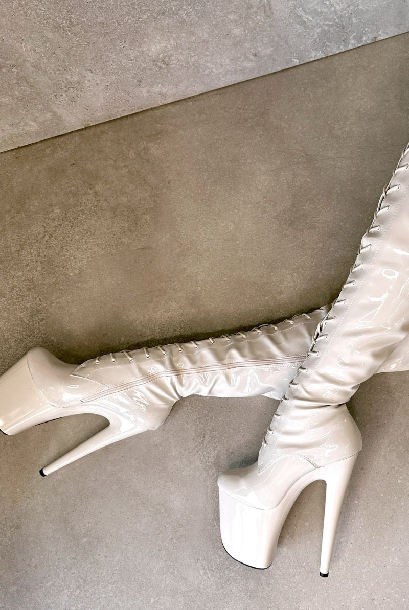 Hella Heels LipKit Thigh High Front Lace 8inch Boots - No Angel-Hella Heels-Pole Junkie