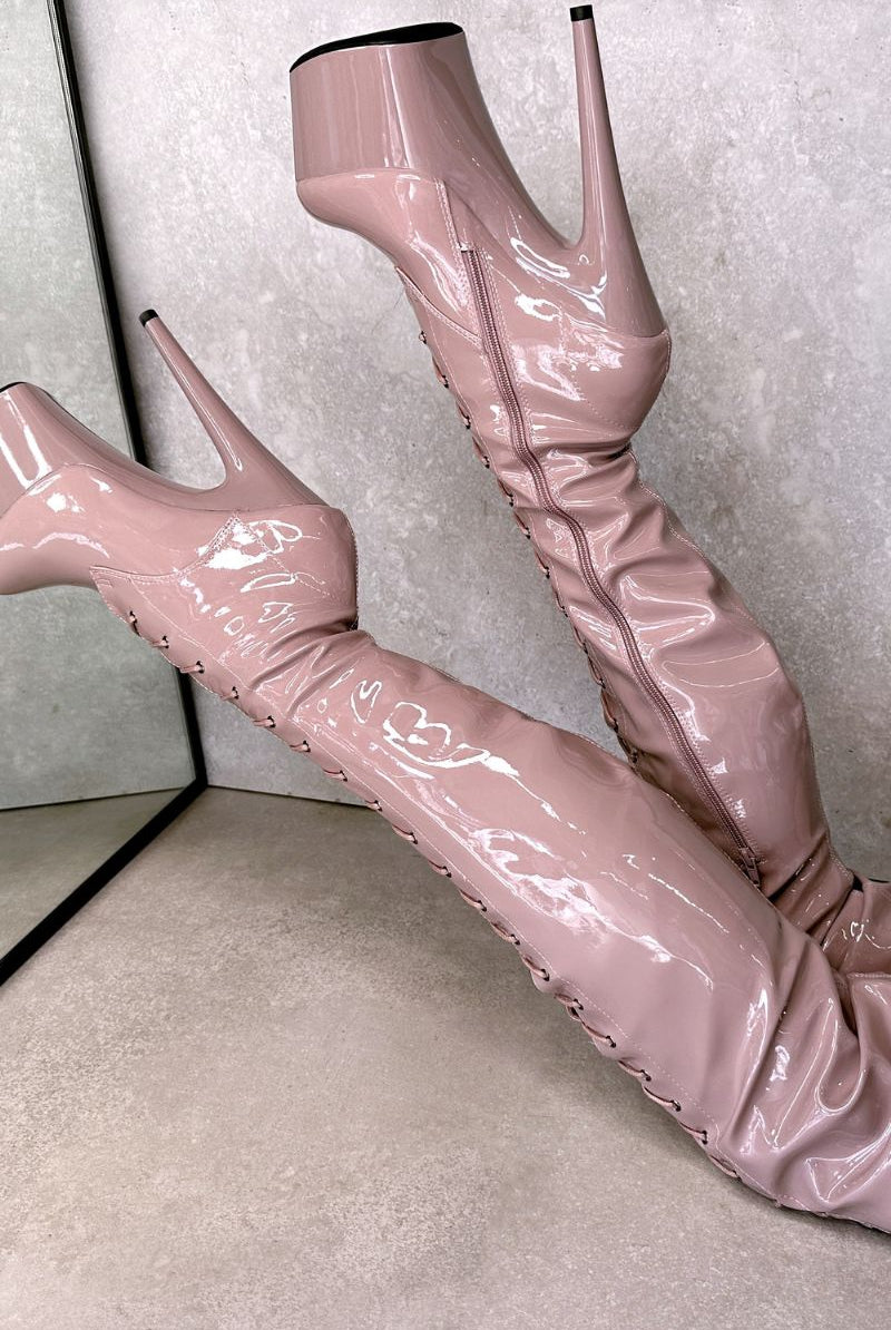 Hella Heels LipKit Thigh High Front Lace 7inch Boots - Boujee-Hella Heels-Pole Junkie