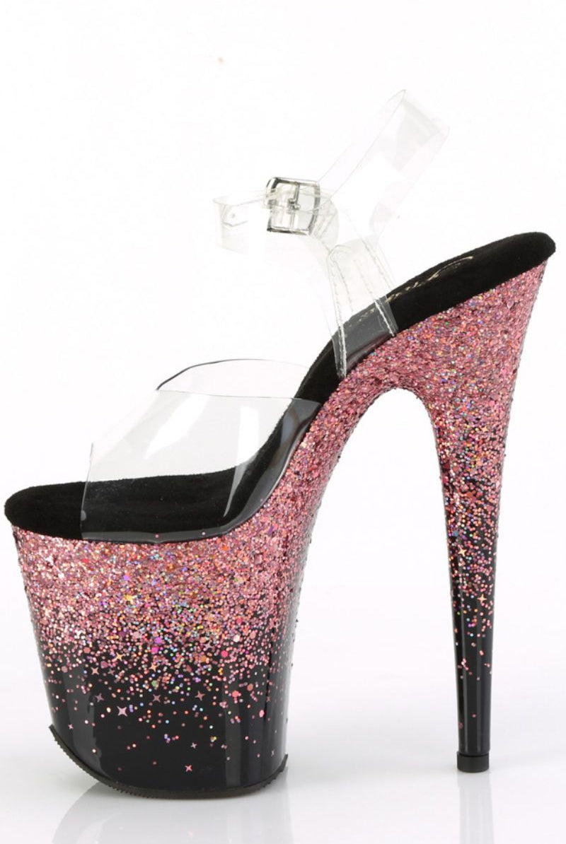 Pleaser USA Flamingo-808SS 8inch Pleasers - Black/Pink Glitter-Pleaser USA-Pole Junkie