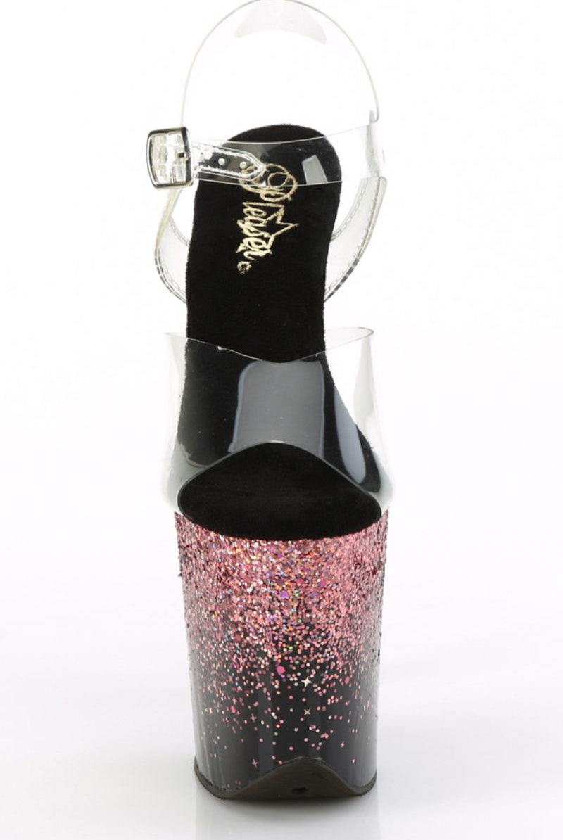 Pleaser USA Flamingo-808SS 8inch Pleasers - Black/Pink Glitter-Pleaser USA-Pole Junkie