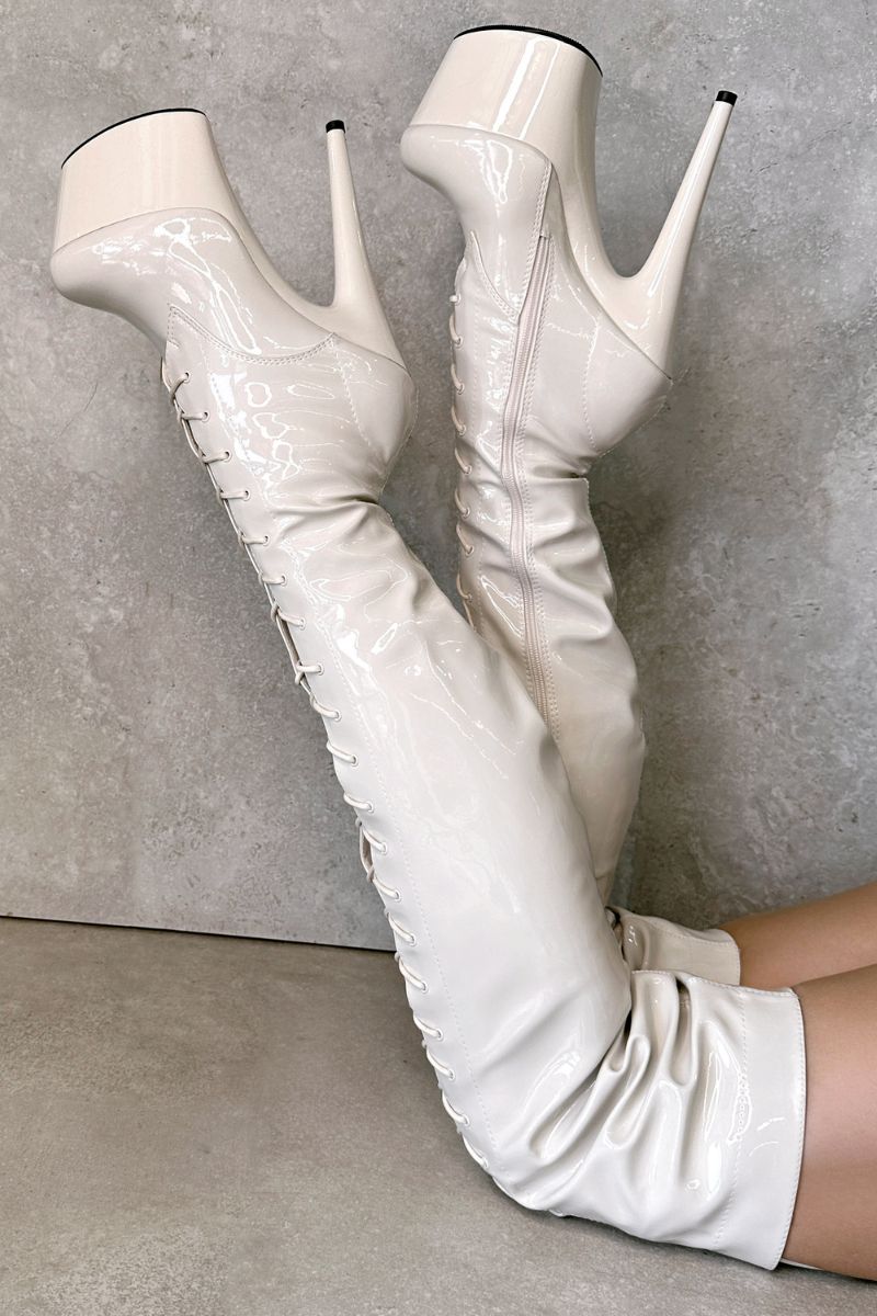 Hella Heels LipKit Thigh High Front Lace 7inch Boots - No Angel-Hella Heels-Pole Junkie