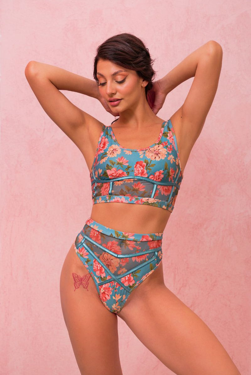 RAD Paradiso Destino Top - Teal Floral-RAD-Pole Junkie