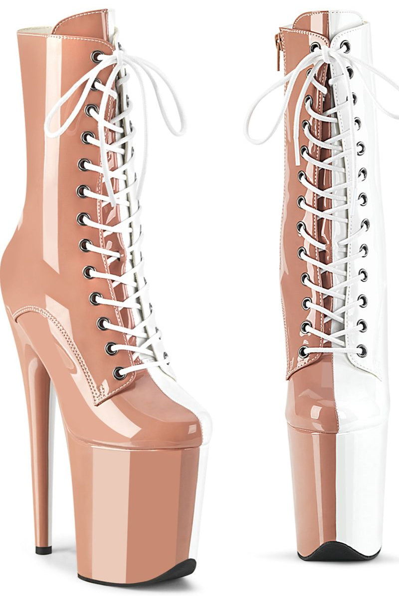 Pleaser USA Flamingo-1040TT 8inch Pleaser Boots - Patent Blush/White-Pleaser USA-Pole Junkie