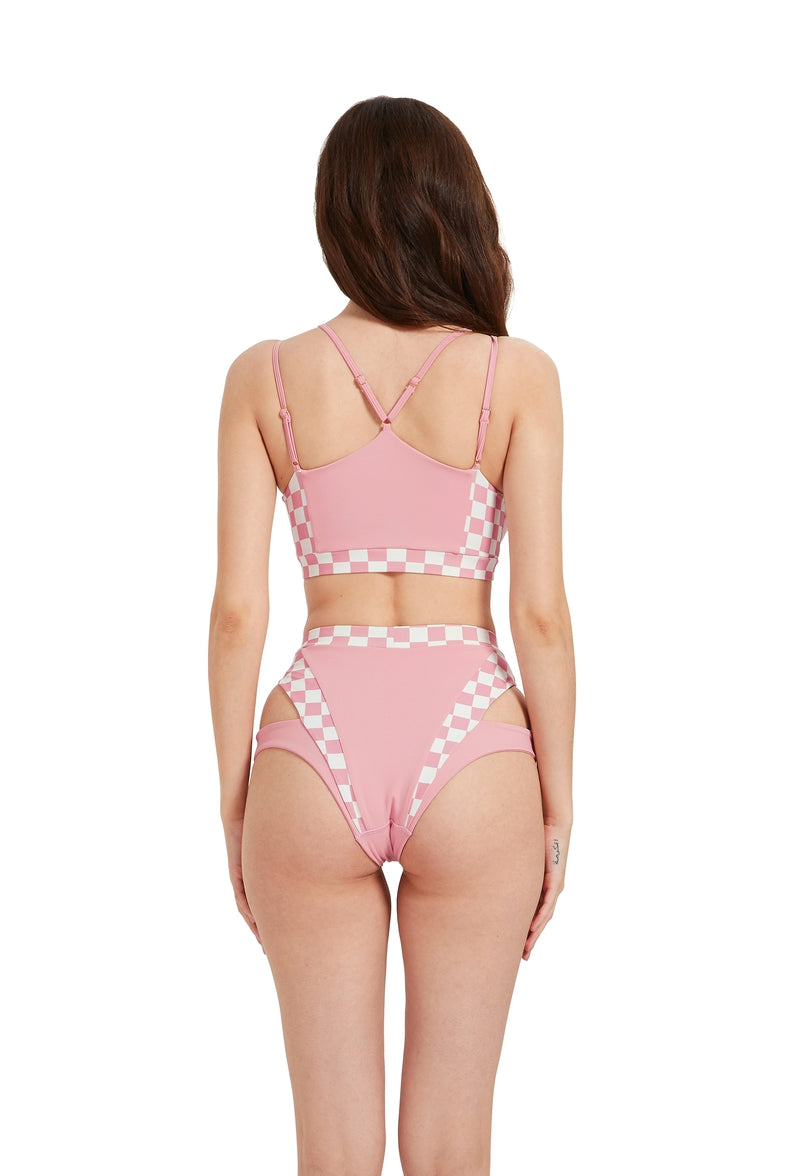 Hamade Activewear Heart Cut Out Top - Checkered Light Pink-Hamade Activewear-Pole Junkie
