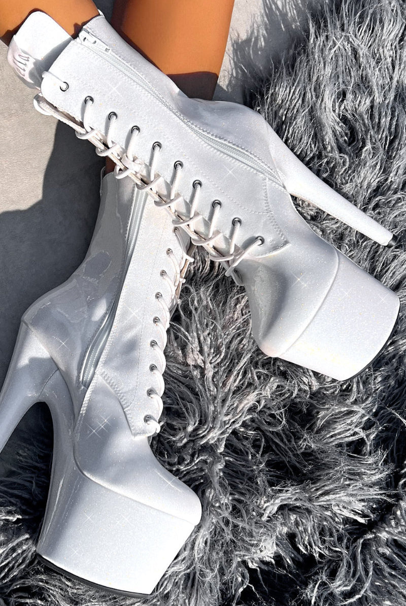 Hella Heels The Glitterati 7inch Boots - Snow Kween-Hella Heels-Pole Junkie