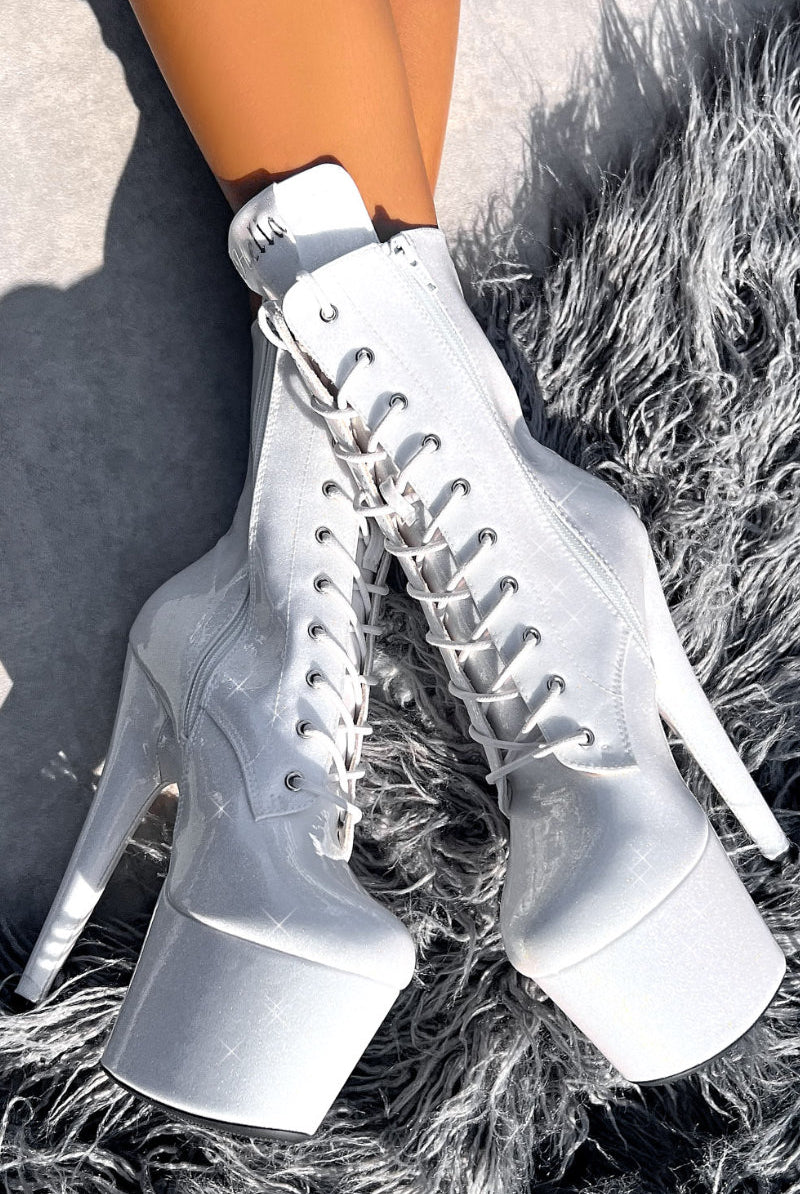 Hella Heels The Glitterati 7inch Boots - Snow Kween-Hella Heels-Pole Junkie