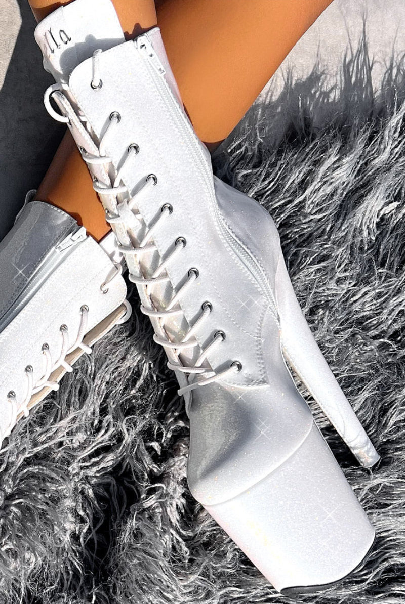 Hella Heels The Glitterati 8inch Boots - Snow Kween-Hella Heels-Pole Junkie