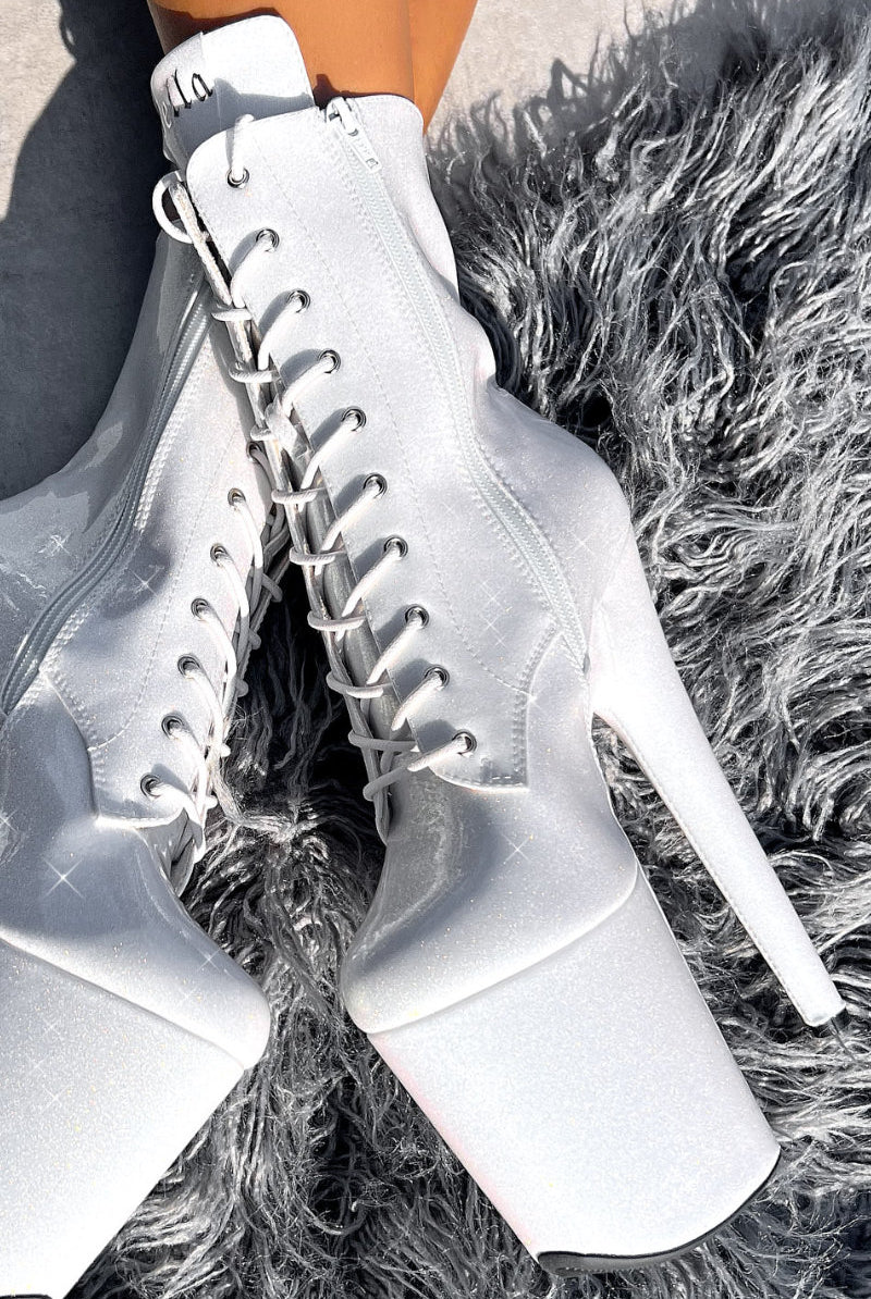 Hella Heels The Glitterati 8inch Boots - Snow Kween-Hella Heels-Pole Junkie