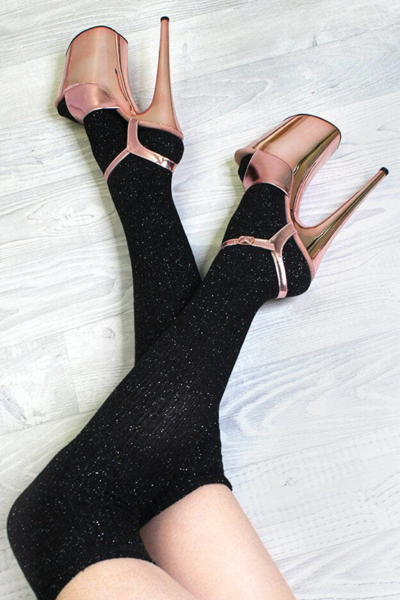 Lunalae Thigh High Socks - Black Sparkle