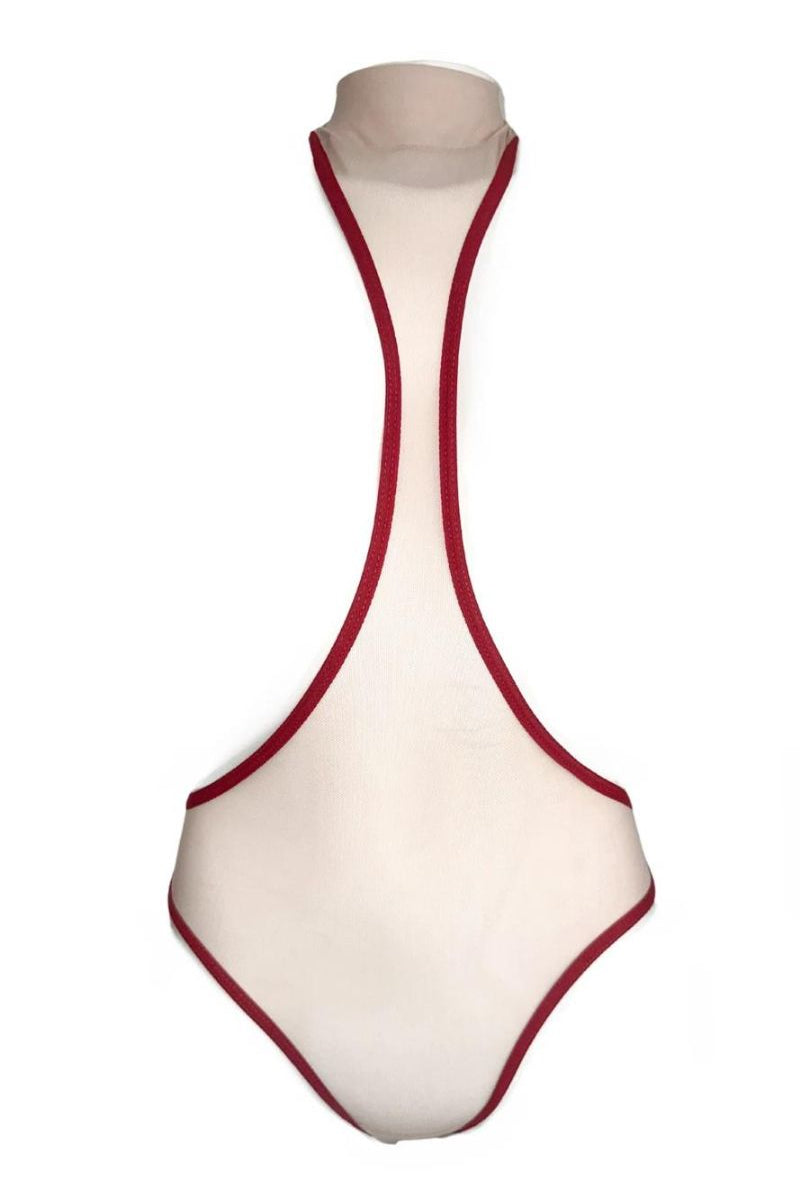 Rolling Peek-A-Boo Bodysuit - Beige/Cherry-Rolling-Pole Junkie