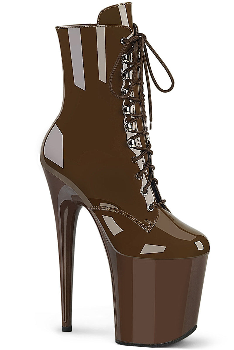 Pleaser USA Flamingo-1020 8inch Pleaser Boots - Patent Mocha-Pleaser USA-Pole Junkie
