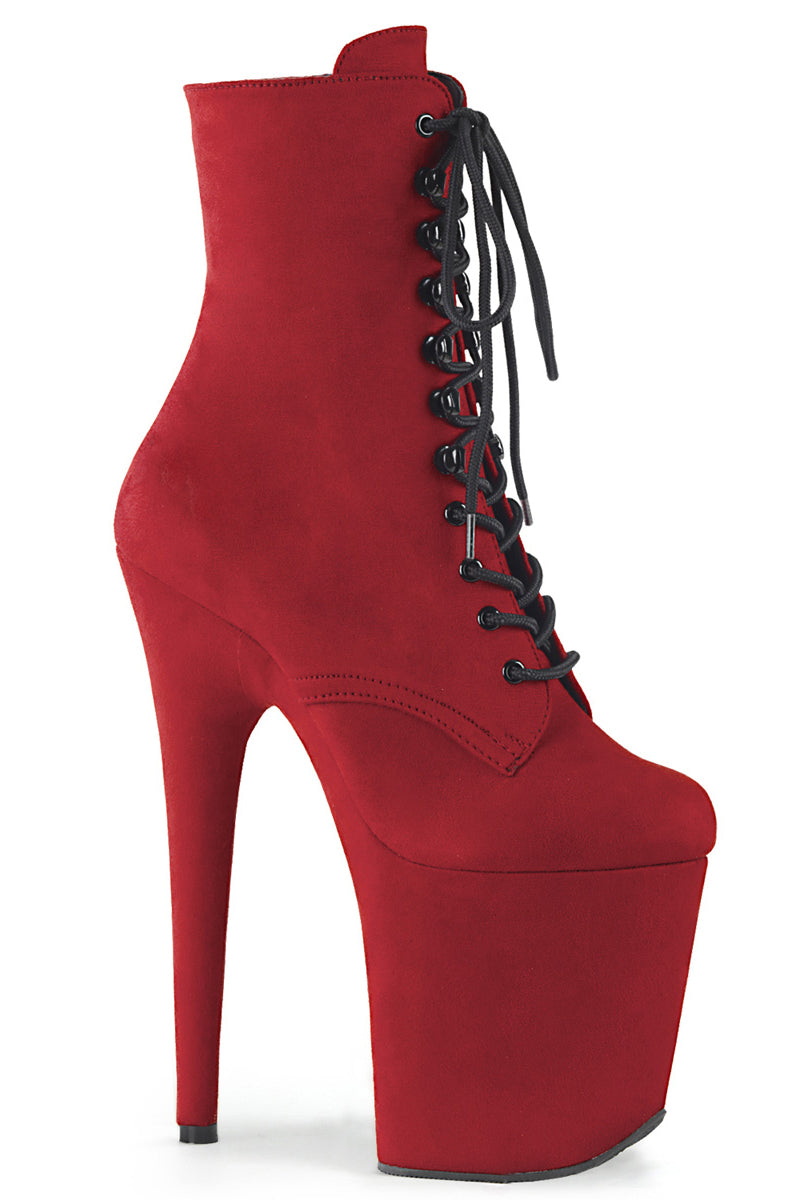 Pleaser USA Flamingo-1020FS Faux Suede 8inch Pleaser Boots - Red